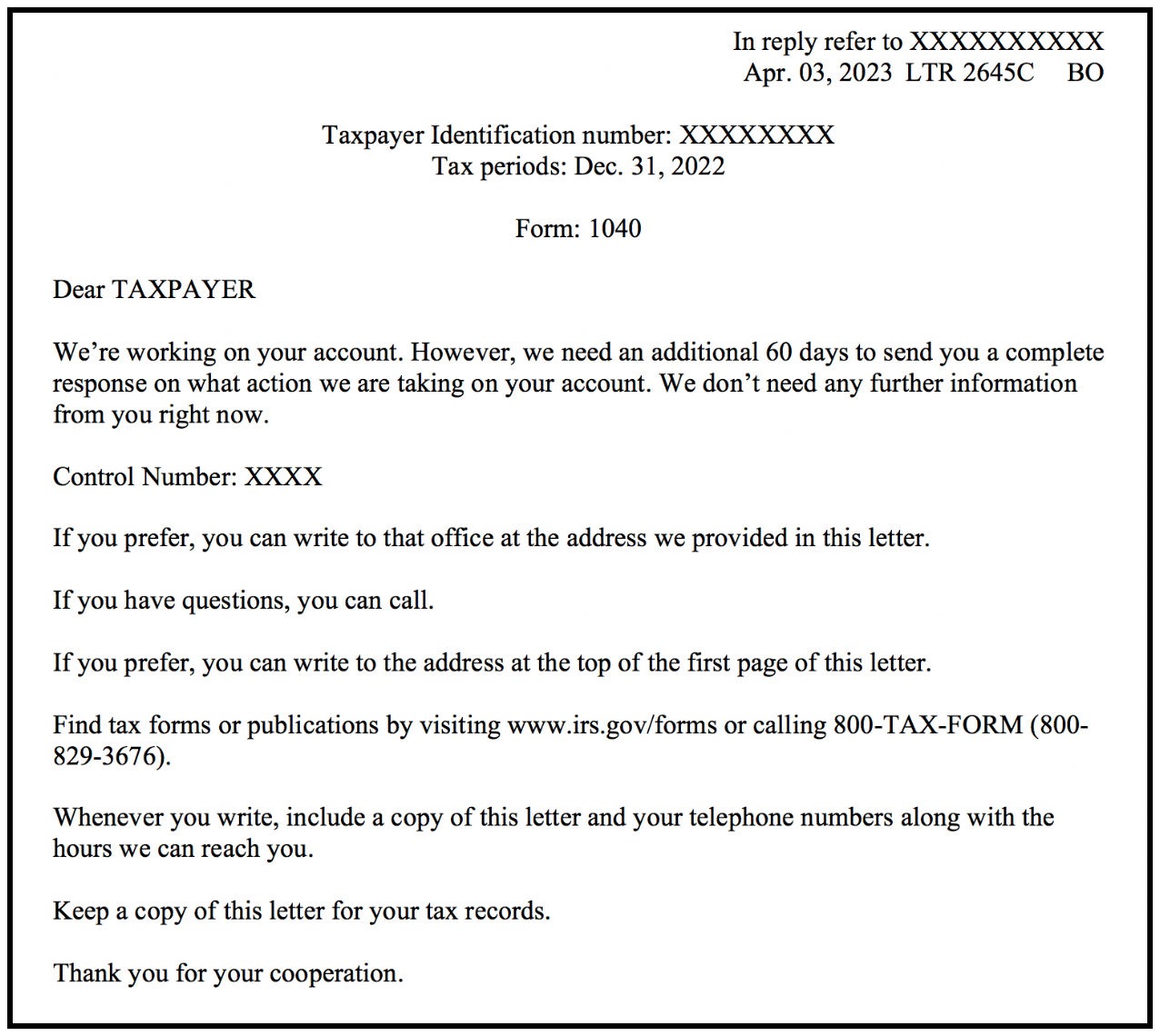 IRS Letter 2645C Example